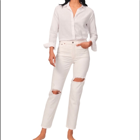 ABERCROMBIE & FITCH High Rise Mom Jean Curve Love Women’s Size 26/2 White New - Picture 1 of 9